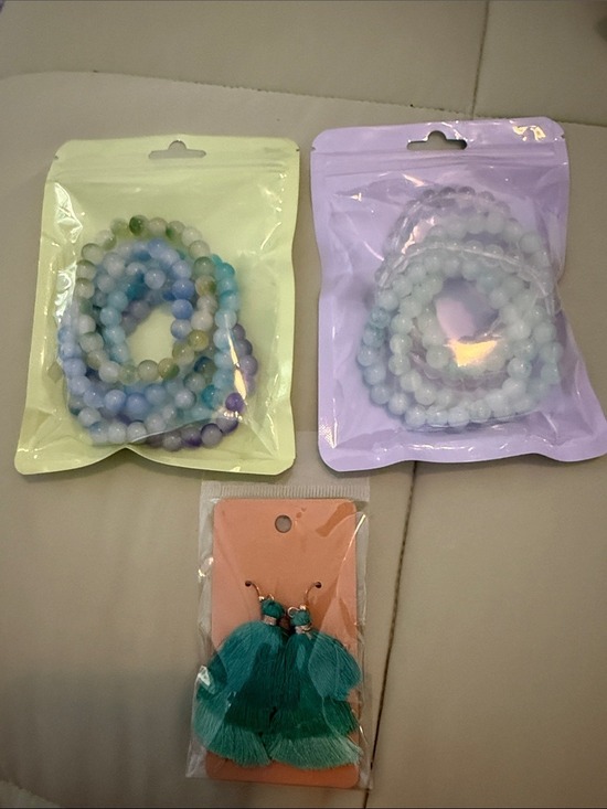 Jewelry - #0227 - Jewelry bundle - pair of earrings and 2  packs of glass bead bracelets